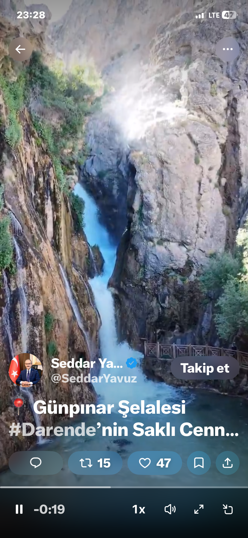 Vali Seddar Yavuz’dan Günpınar Şelalesi paylaşımı! “Darende’nin saklı cenneti”